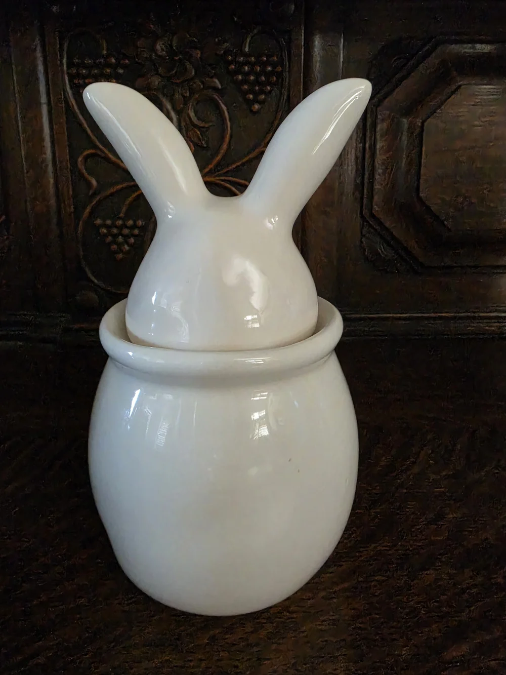 Rae Dunn Sugar Canister with Bunny Lid White Ceramic